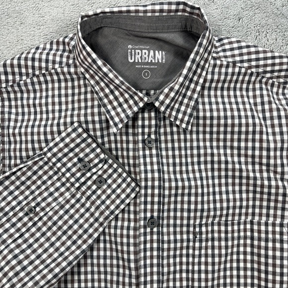 Chef Works Other - Chef Works Button Up Shirt Mens S Brown Gingham Urban Collection Long Sleeve